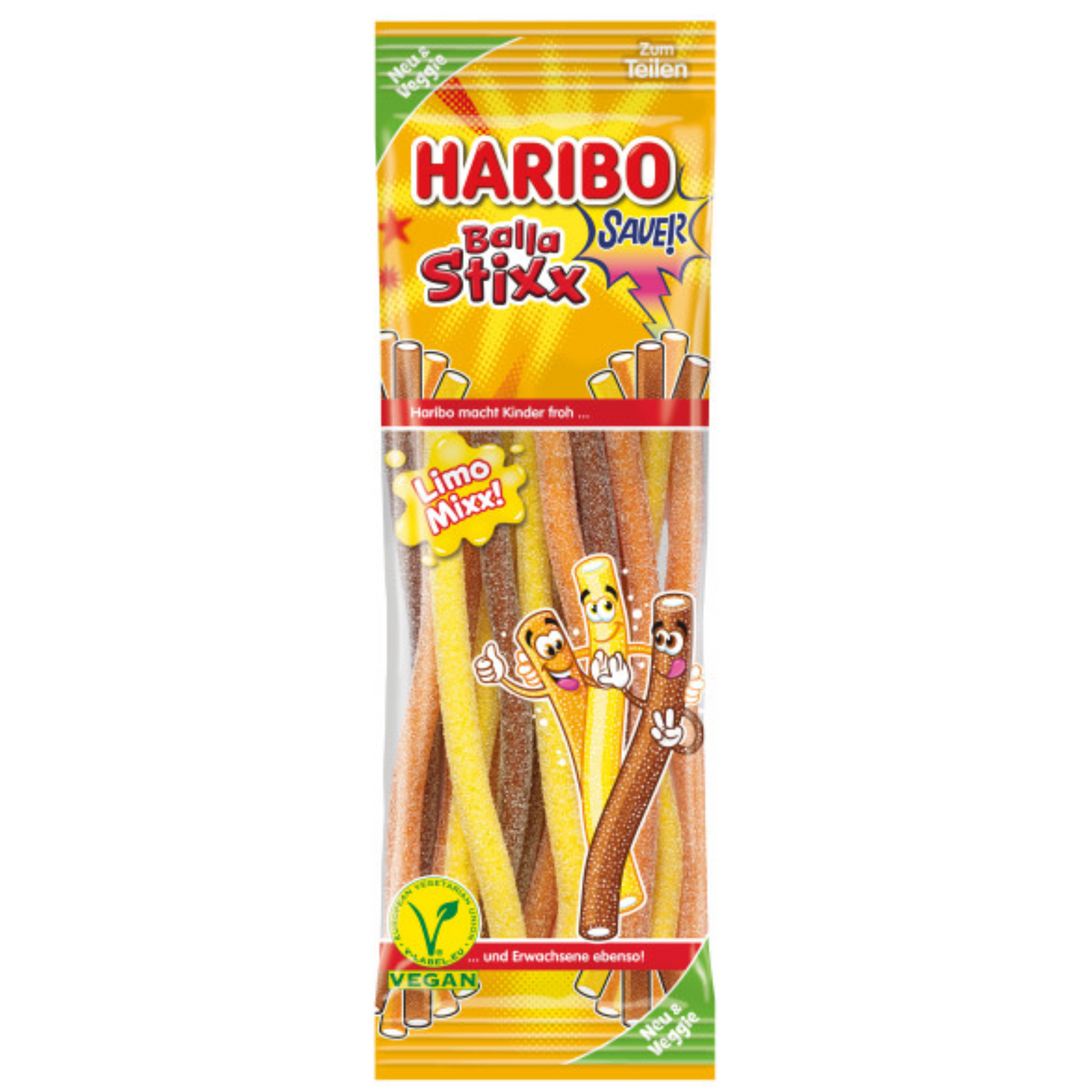HARIBO Balla Stixx Limo💛🤎🧡 saurer Mixx 100g VEGAN