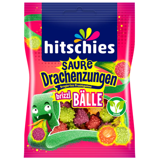 Hitschies saure Drachenzungen brizzl Bälle 🐉🌱 100g VEGAN