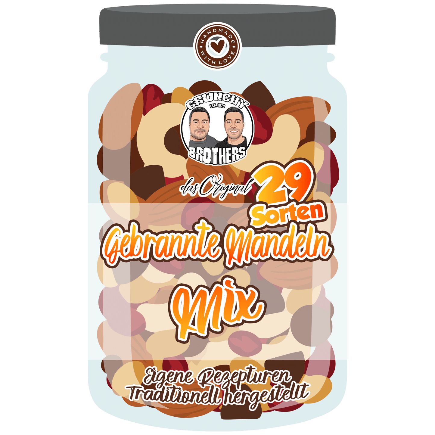 Mega Mandel Mix – 29 Sorten 1450 g | Frisch Gebrannt & Handveredelt